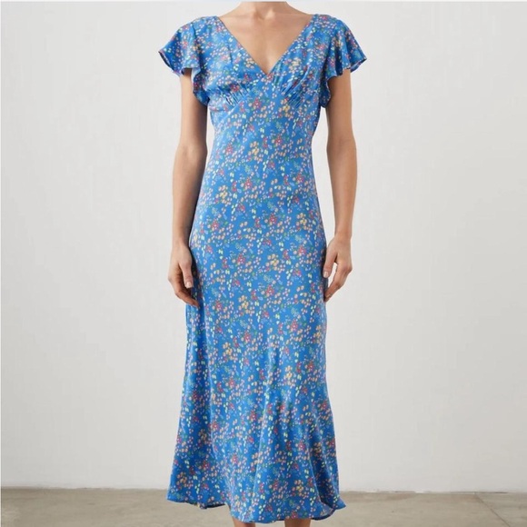NWT Rails Kenz Midi V Neck Dress Blue Citrus Grove S - Picture 1 of 5